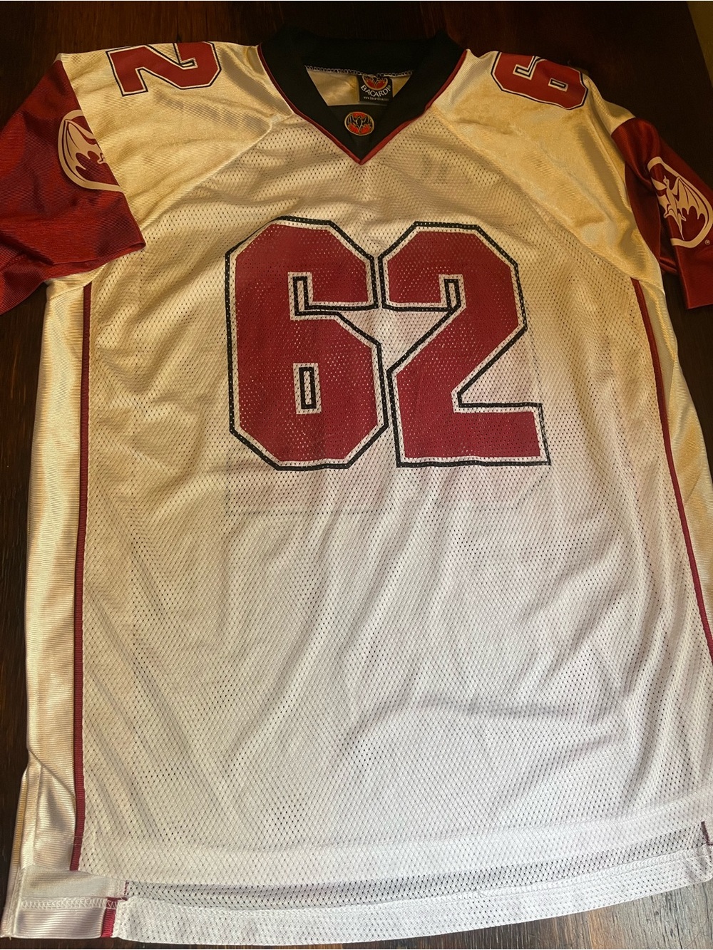 Mens Size Medium  #62 White and Red Football Jersey Bacardi Rum Branded